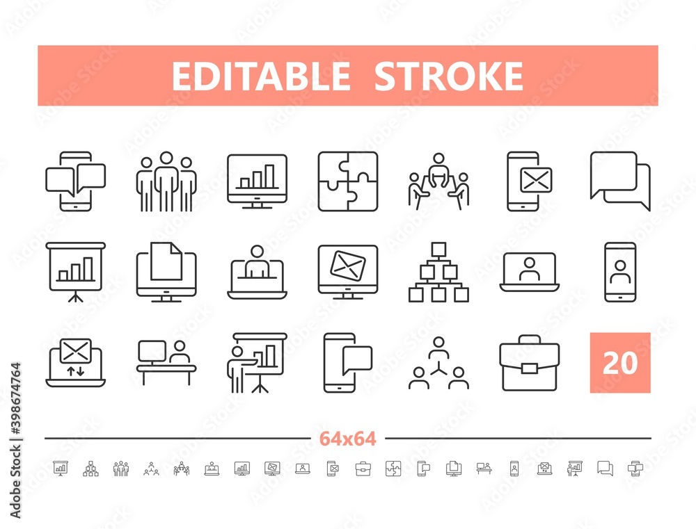 Office 20 line icons. Vector illustration in line style. Editable Stroke, 64x64, 256x256, Pixel Perfect. Office 20 line icons. Vector illustration in line style. Editable Stroke, 64x64, 256x256, Pixel Perfect.
