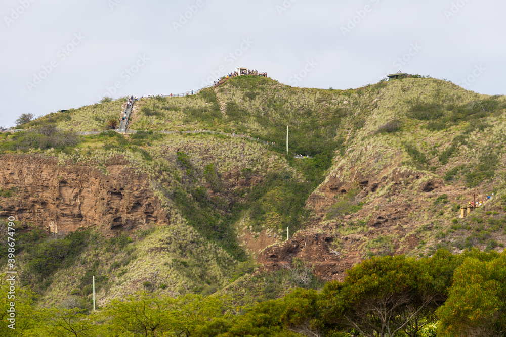 Scaling Diamond Head Crater to the peak, Oahu, Hawaii