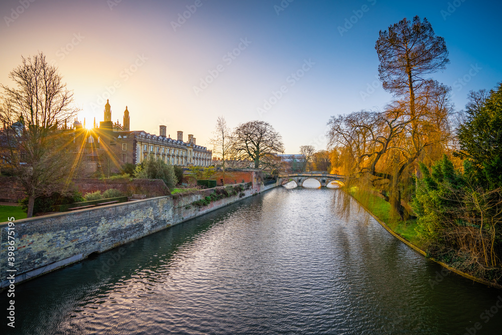 Beautiful view of Cambridge and the river Cam at sunrise. England