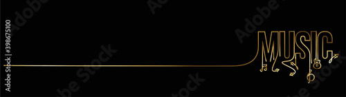 Music Calligraphic golden line art Text shopping poster vector illustration Design.