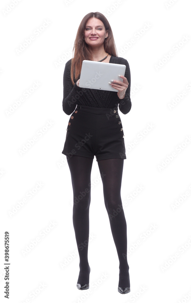 in full growth. attractive young woman with a digital tablet. in full growth. attractive young woman with a digital tablet.