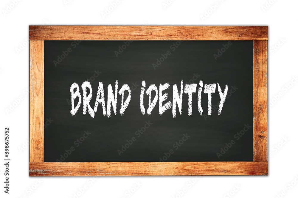 BRAND IDENTITY text written on wooden frame school blackboard. BRAND IDENTITY text written on wooden frame school blackboard.
