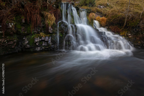 A waterfall from a tributary of The River Tawe not far from its source in the Brecon Beacons  South Wales  UK. 
