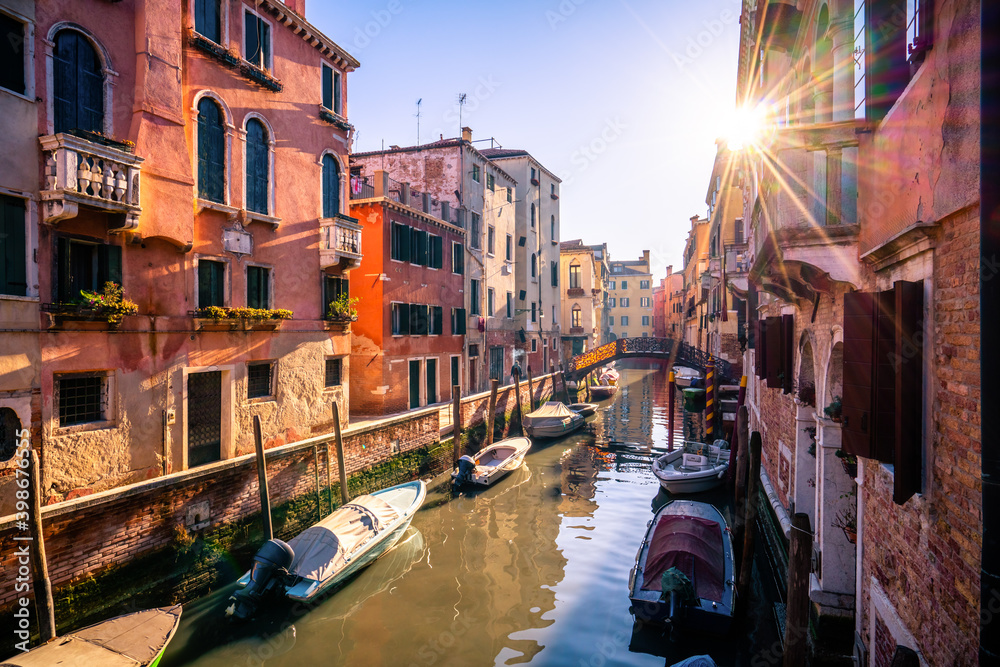 Colorful architecture of Venice with morning light. Italy
