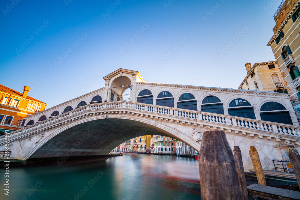Closer up view of Rialto bridge in Venice. Italy
