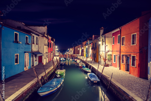 Architecture of colorful Burano island at night. Italy  © Pawel Pajor