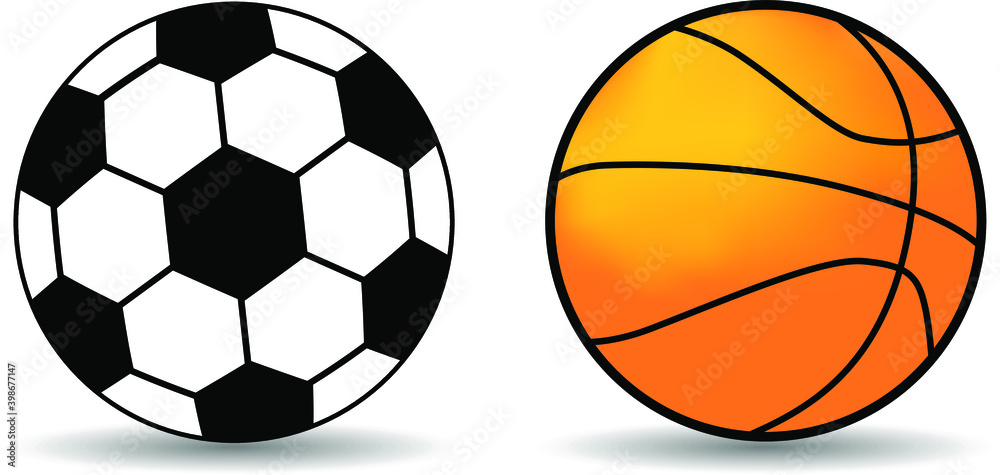 Sports balls. Vector cartoon ball set for basketball and football isolated Illustration.