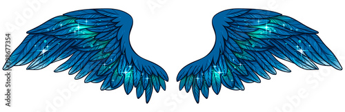 Fotografie Beautiful bright magic glittery blue green wings