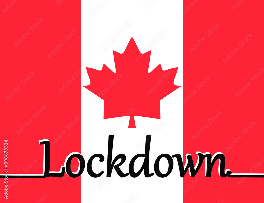 Canada lockdown preventing coronavirus spread or outbreak. Vector illustration. Continuous one line drawing - lettering Lockdown on the Canada flag. Canada lockdown preventing coronavirus spread or outbreak. Vector illustration. Continuous one line drawing - lettering Lockdown on the Canada flag.
