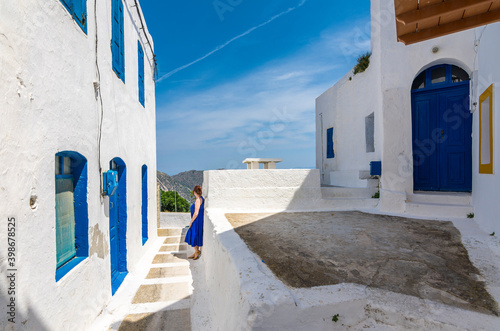 Nikia Village street view in Nisyros Island. Nisyros Island popular tourist destination in Aegean Sea.