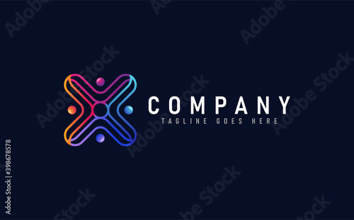 Creative Colorful Abstract People Group Connection Logo Design. Usable For Business, Community, Industrial, Foundation, Tech, Services Company. Flat Vector Logo Design Illustration.