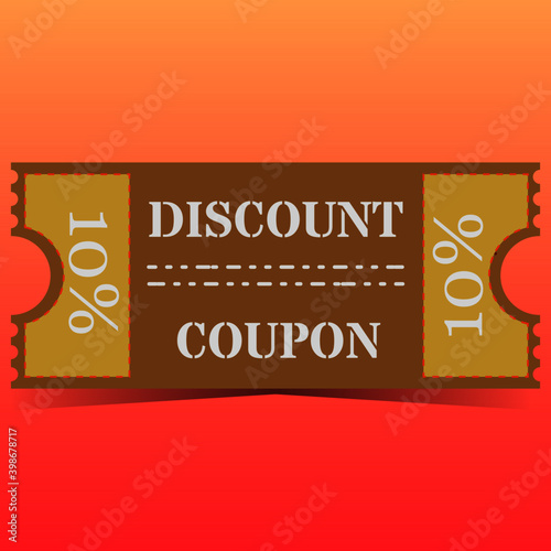 Discount coupon in vintage style for 10 percent with shadow. The color is brown on a pink background. Vector illustration.