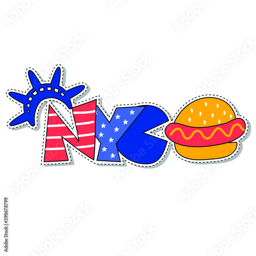 new york city hand drawn color trendy emblem