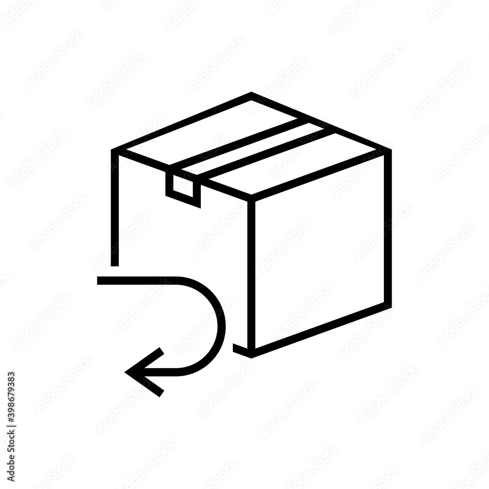 Logotipo devolucion gratis del envío. Icono caja de cartón con flecha girando con lineas en color negro Logotipo devolucion gratis del envío. Icono caja de cartón con flecha girando con lineas en color negro