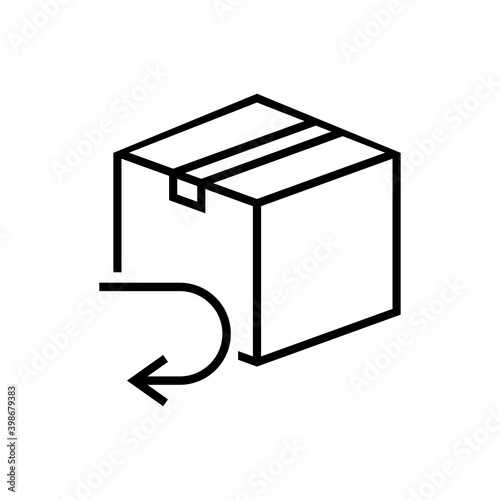 Logotipo devolucion gratis del envío. Icono caja de cartón con flecha girando con lineas en color negro photo