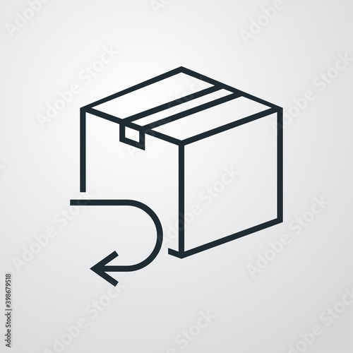 Logotipo devolucion gratis del envío. Icono caja de cartón con flecha girando con lineas en fondo gris photo