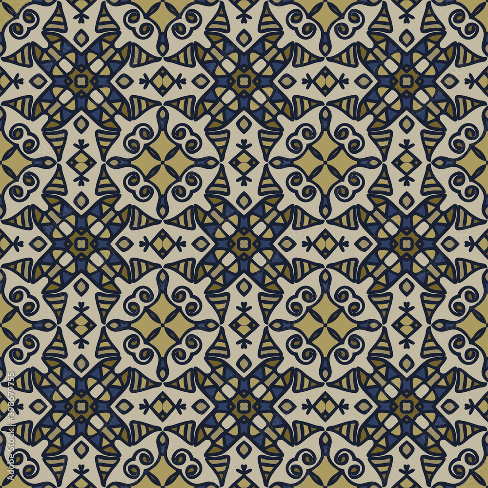Creative color abstract geometric pattern in gold blue, vector seamless, can be used for printing onto fabric, interior, design, textile. Creative color abstract geometric pattern in gold blue, vector seamless, can be used for printing onto fabric, interior, design, textile.