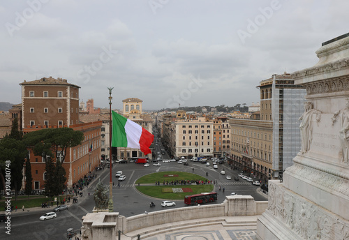 Rome, RM, Italy - March 5, 2019: italian flag and square called