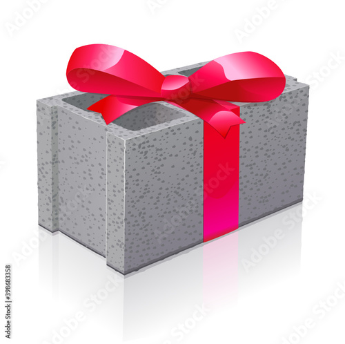 concrete block and its red ribbon