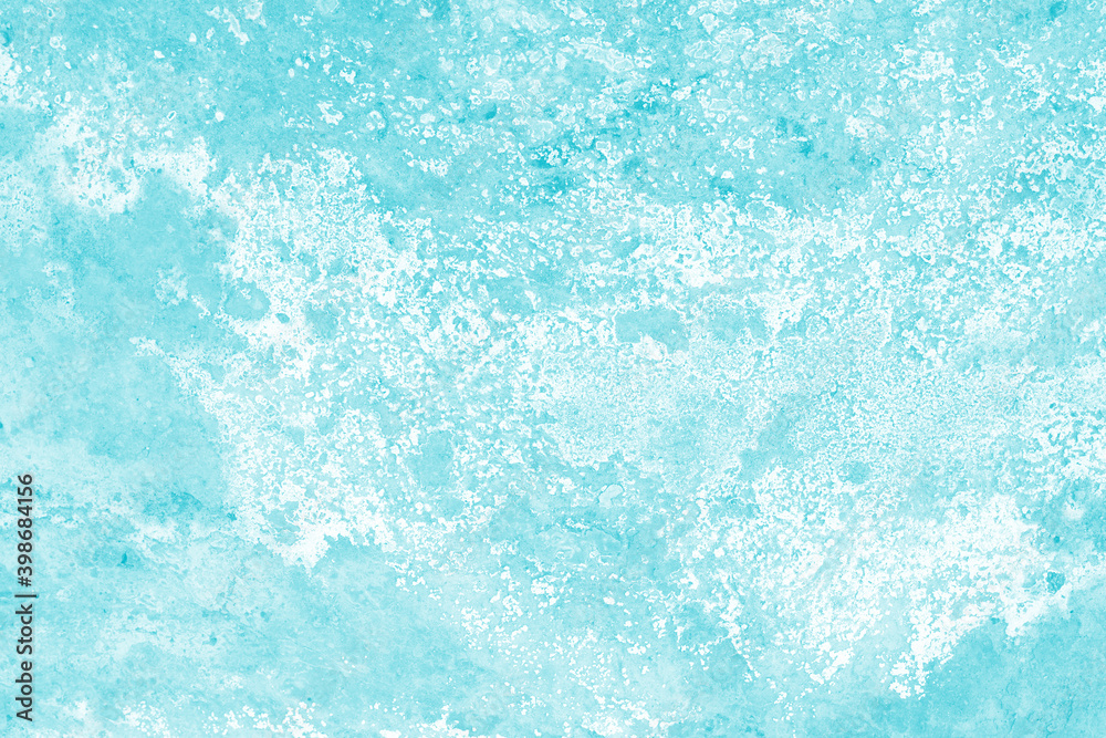 Turquoise rough grunge texture. Natural cracked white stains on blue.
