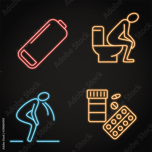 Neon stomach problems icon set in line style