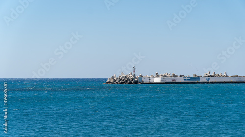 A panoramic image of the southern coastal town of Lerapetra on the Greek island of Crete. Picture taken from promenade