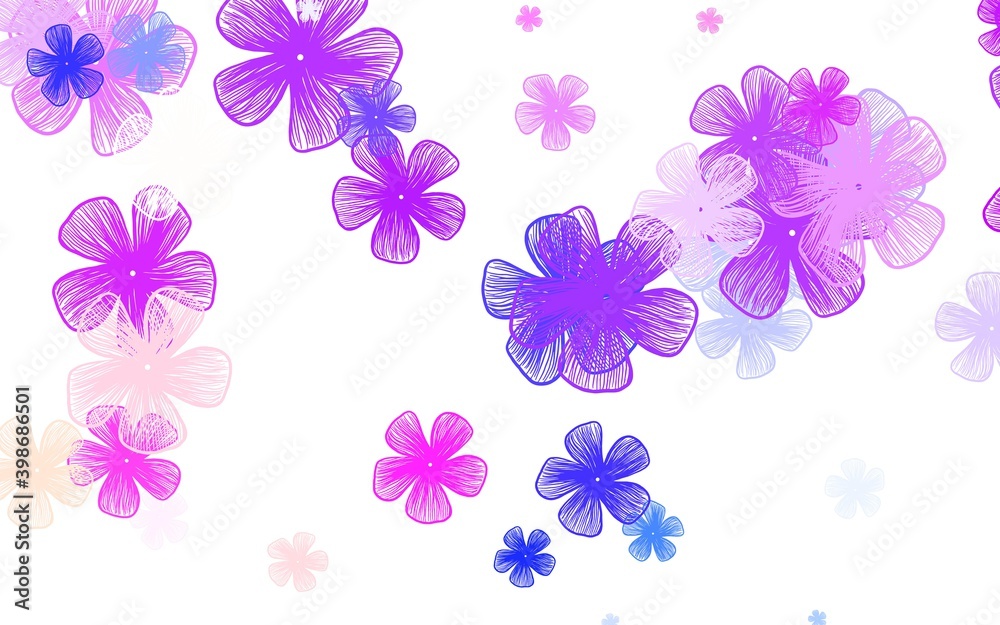 Light Blue, Red vector doodle pattern with flowers. Light Blue, Red vector doodle pattern with flowers.