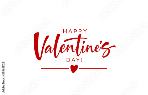 Happy valentines day red handwriting lettering tag isolated on white background. Vector illustration