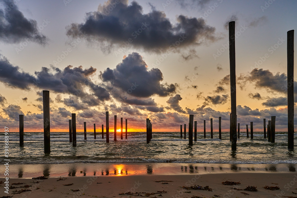 Sunset on the beach of Petten on the Dutch North Sea