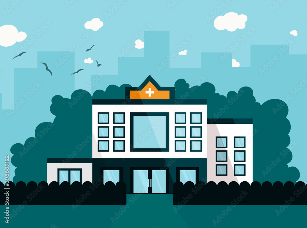 The image of the hospital building outside. Vector illustration