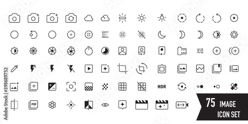 75 Image editor icon set, flat photo editor vector collection