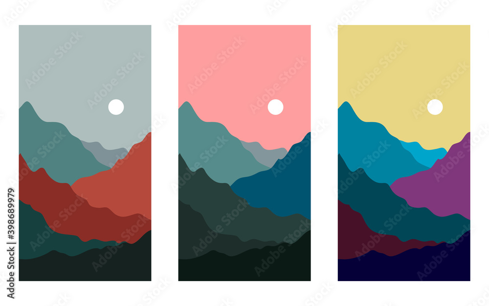 Abstract mountains poster.Set of vector banners with mountains.