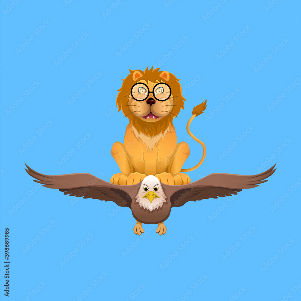 cartoon mascot lion riding an eagle cartoon mascot lion riding an eagle