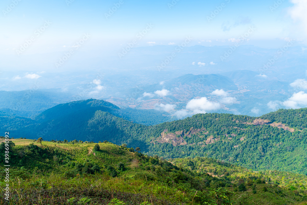 beautiful mountain layer with clouds and blue sky beautiful mountain layer with clouds and blue sky