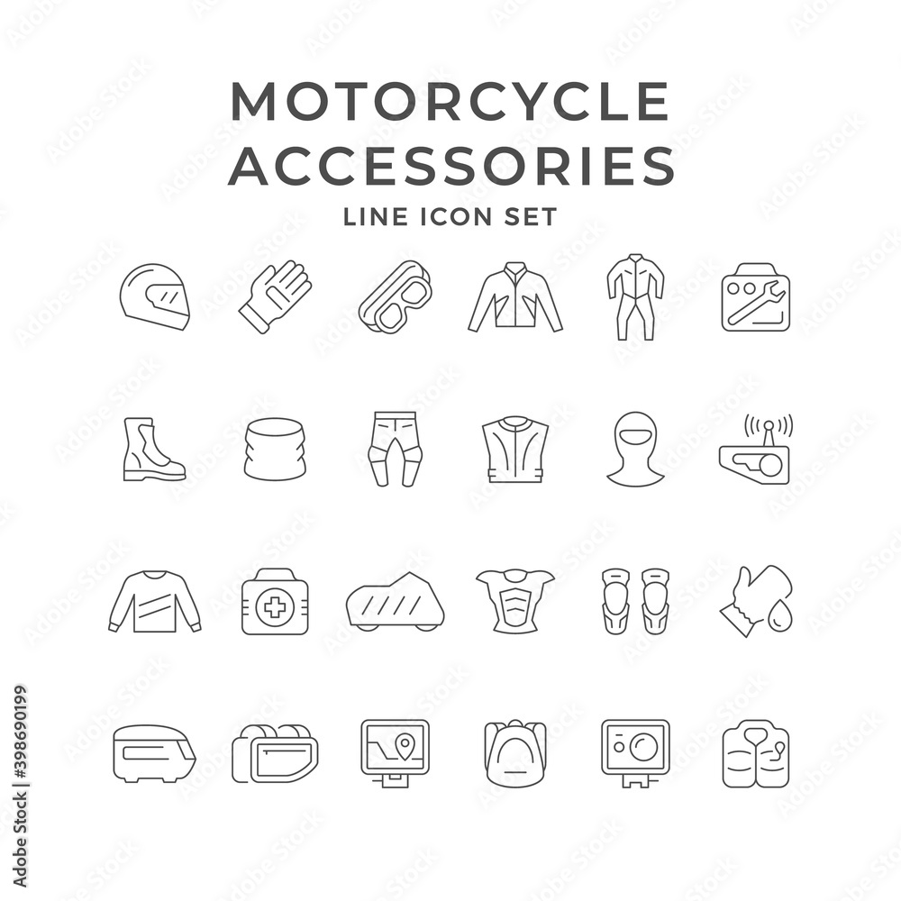 Set icons of motorcycle clothes and accessories Set icons of motorcycle clothes and accessories