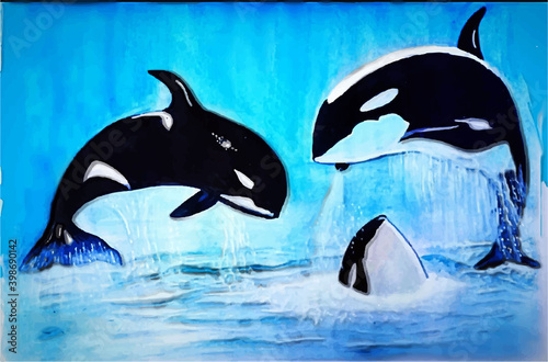 Hand drawn watercolor dolphin illustration Premium Vector