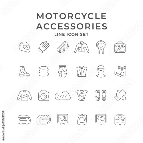 Set icons of motorcycle clothes and accessories