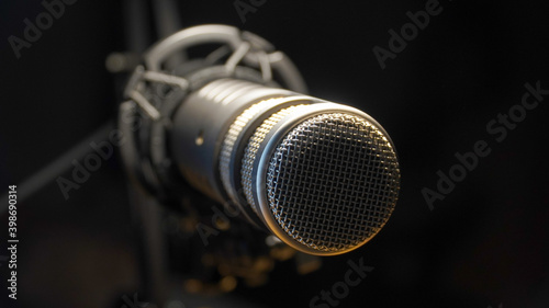 Close up of a Dynamic Large-Diaphragm Broadcast Microphone.