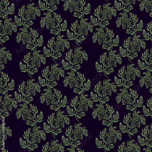 Wallpaper Mural Watercolor seamless pattern with stylized twigs, flowers and leaves of the Wormwood plant Torontodigital.ca