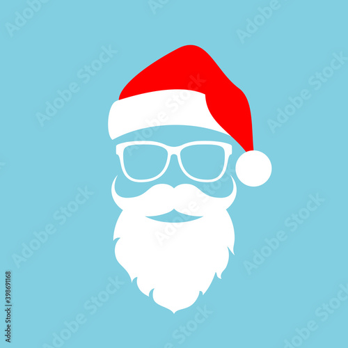 Cool Santa portrait with beard and Christmas hat