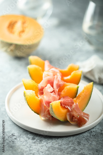 Delicious melon with jamon or smoked ham