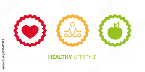 healthy lifestyle icons heart yoga and apple vector illustration EPS10