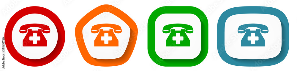 Emergency cal vector icon set, flat design flat design buttons on white background Emergency cal vector icon set, flat design flat design buttons on white background