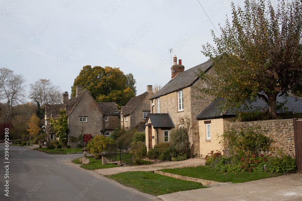 Houses and a pub in Minster Lovell, Oxfordshire in the United Kingdom