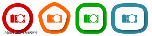 Mirrorless camera vector icon set, flat design flat design buttons on white background