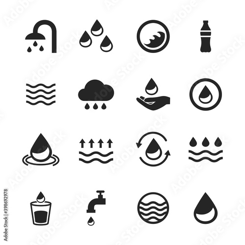 Water icons set isolated on background. Collection of modern water icons for design elements  label  pictogram   sign  symbol and logo template. Water drop icons. Water icons vector