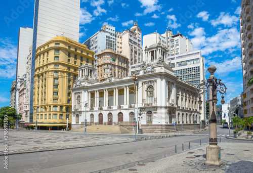 Beautiful view of Cinelandia Square with Municipal Chamber of Rio de Janeiro, also known as Pedro Ernesto Palace - Rio de Janeiro, Brazil