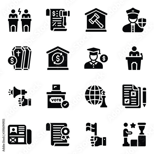 
Pack of Political Tools Glyph Icons 

