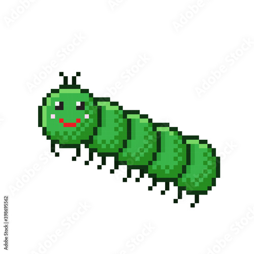 Cute worm pixel art. Vector picture.