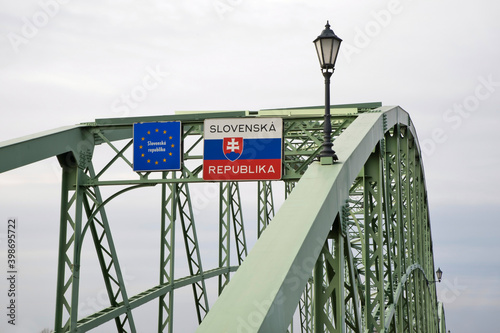 Border point between Hungary and Slovakia at Maria Valeria bridge over Danube river in Esztergom. Hungary photo